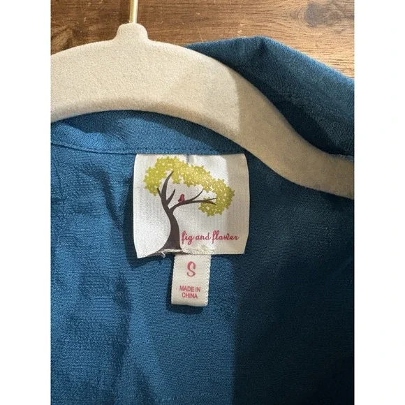 Fig & Flower Embroidered Floral Paisley Roll-Tab Tunic Blouse Turquoise Teal S - Picture 5 of 9